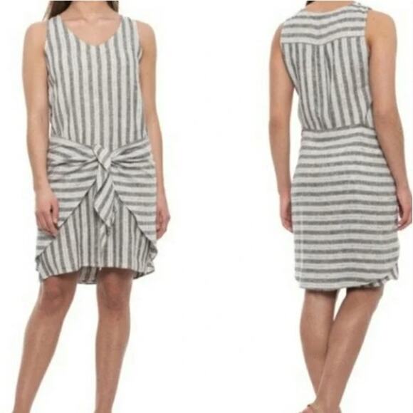 Anthropologie Drew Striped Rayon Linen Tie Waist Dress Medium - Picture 2 of 8